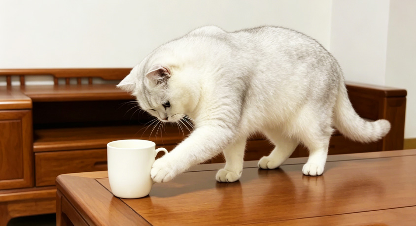 Your cat pushes your coffee mug off the table. She is not being naughty.