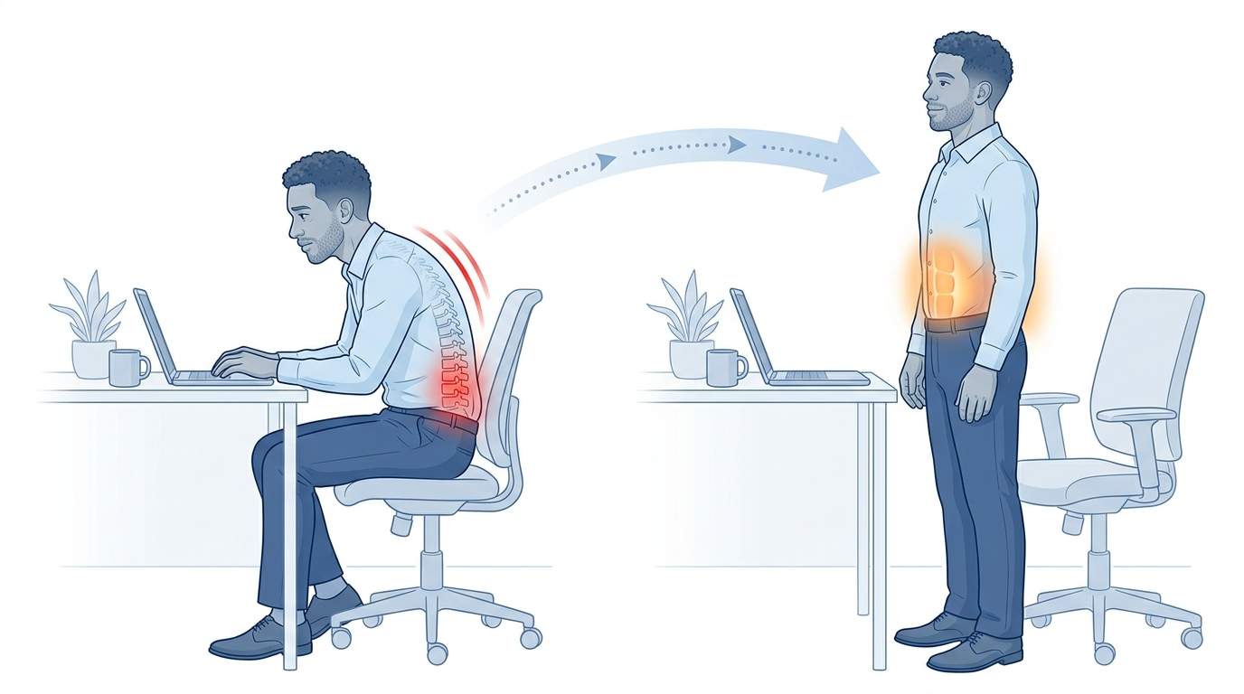 Desk Workers Suffer Lower Back Pain from Prolonged Sitting Because Weak Cores Fail to Stabilize the Spine &ndash; Targeted Strengthening Delivers Enduring Support