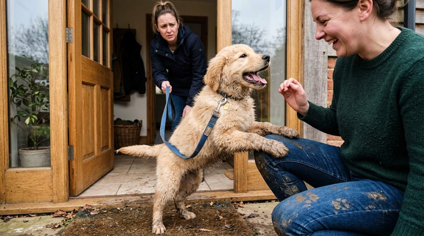Muddy Paws Ignore Yelps, Puppy Bounds at Guests: Outgrow or Worsen?