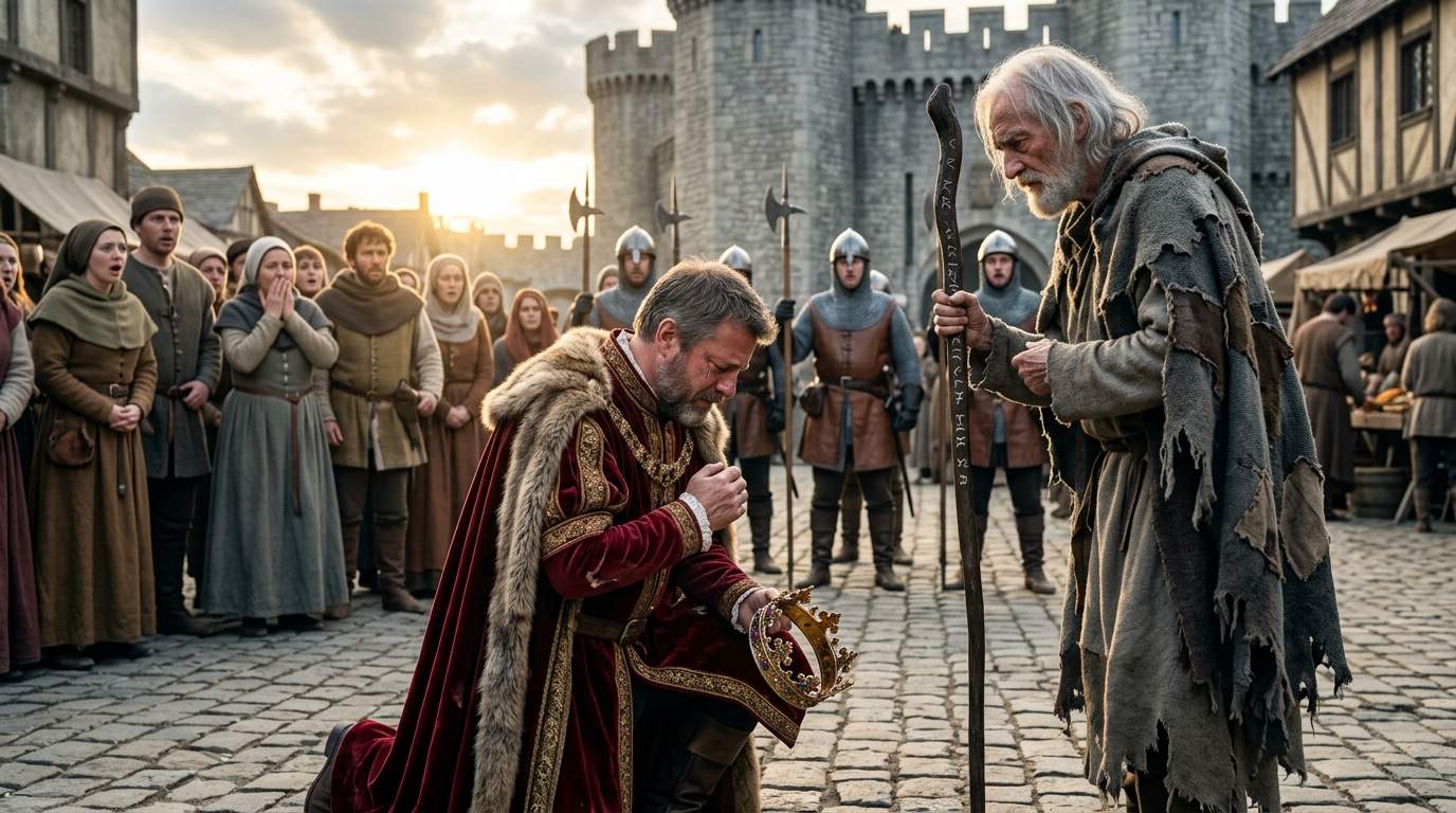 King Kneels Before Beggar in Shocking Royal Square Standoff, Revealing Ancient Prophecy and Kingdom's Fate.