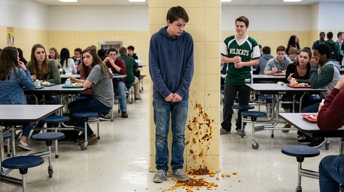 The moment my lunch tray decided to revolt in the cafeteria.