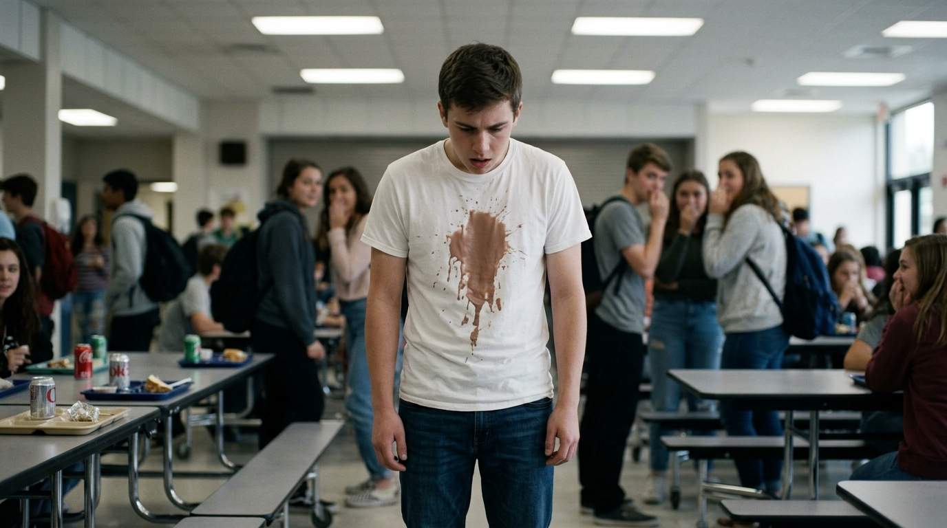 The day my new top became chocolate milk art in the cafeteria.