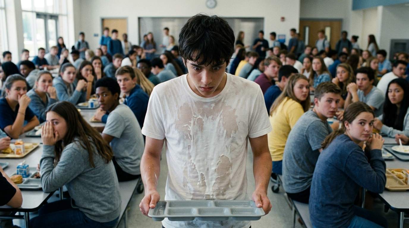My new white shirt and the cafeteria milk carton