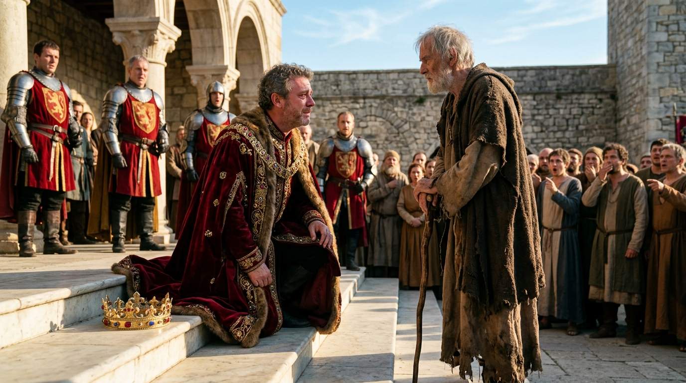 Unprecedented Palace Shock: King Kneels Before Ragged Beggar, Exposing a Royal Secret and Shaking the Kingdom!