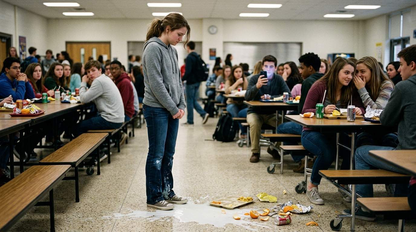 The cafeteria floor felt like an ocean after my milk spilled.