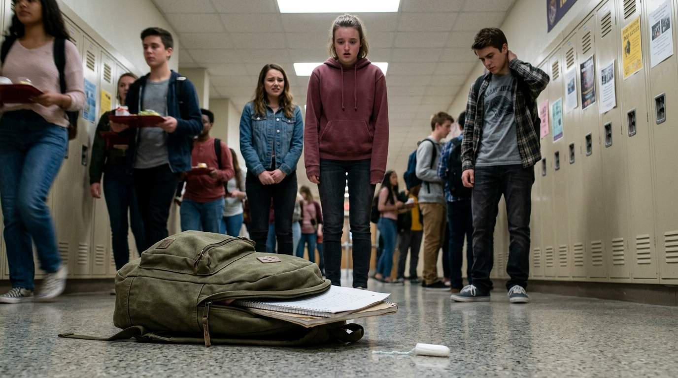 My backpack got kicked in the hallway and everyone saw it fall out.