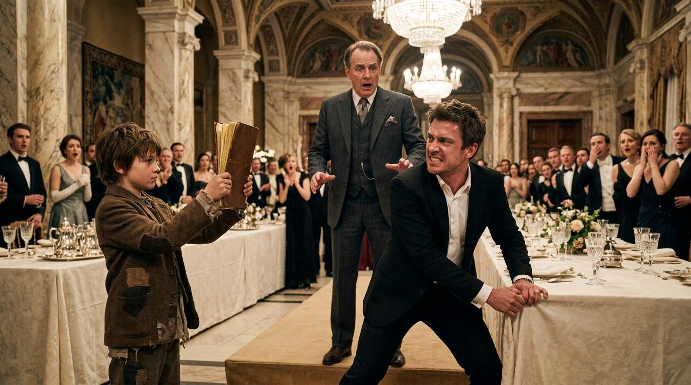 Dynasty Crumbles: Ragged Stranger Exposes Billionaire Heir's Stunning Deception at Lavish Party