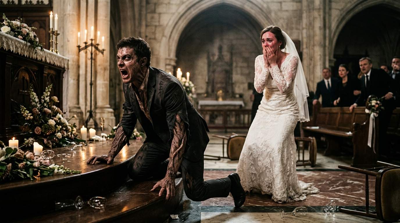 Wedding Nightmare Unveiled: Groom's Ancient Secret Triggers Horrifying Transformation, Leaving Bride Stunned.