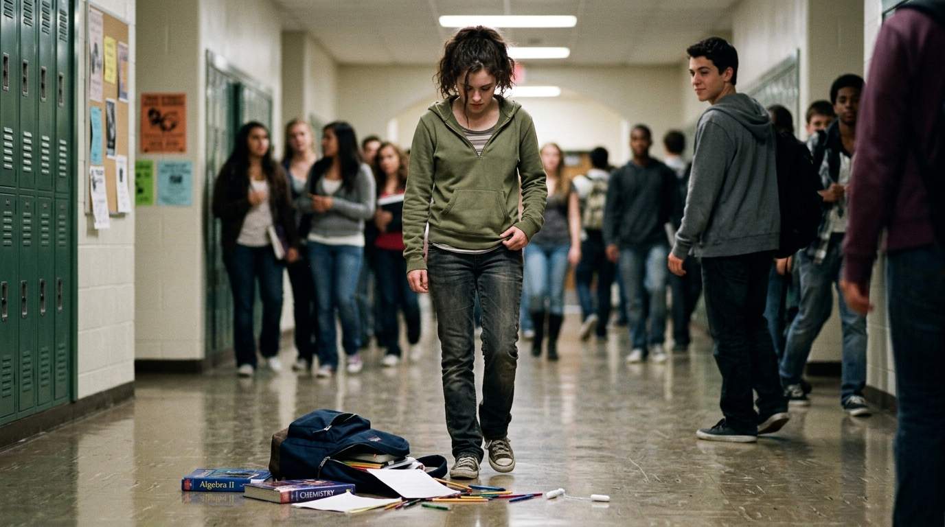 I still remember the sound of my backpack strap tearing in the hallway.