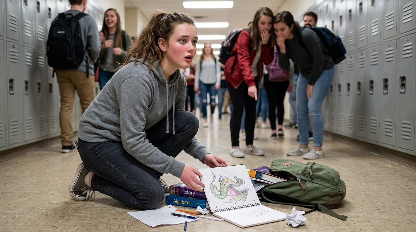 I can still see my sketchbook scattered across the hallway floor.