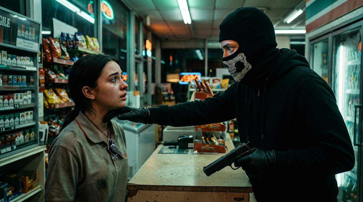 Masked Robber Freezes Mid-Heist After Seeing Her Pendant: Shocking Identity Twist Reveals Dark Past in Convenience Store Crime.