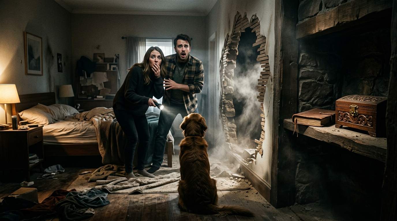 Terrified Dog's Obsession with Bedroom Wall Uncovers Hidden Chamber and a Chilling Family Mystery