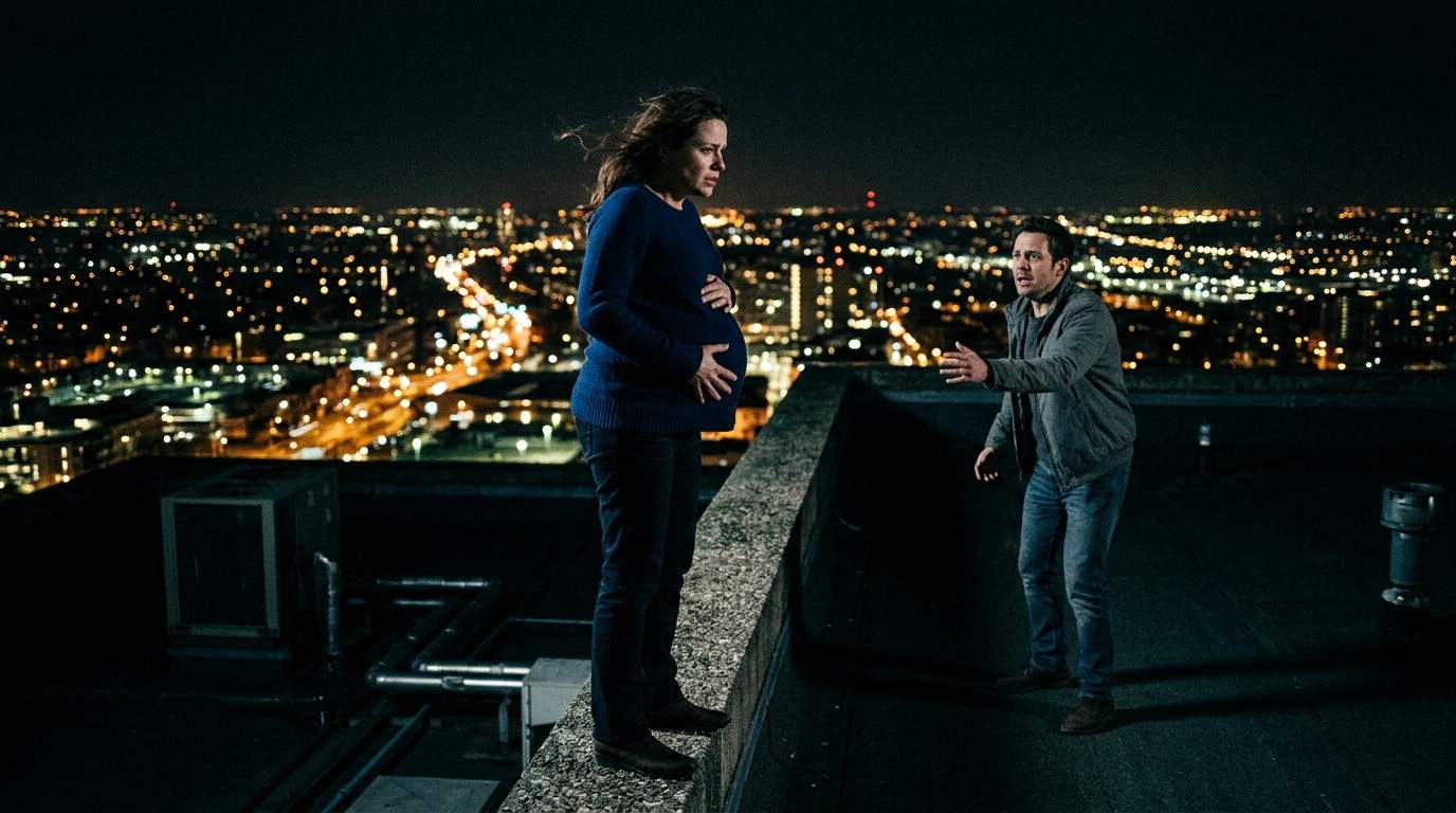 Pregnant Wife's Discovery of Husband's Dark Secret Leads to Terrifying Hospital Rooftop Standoff.