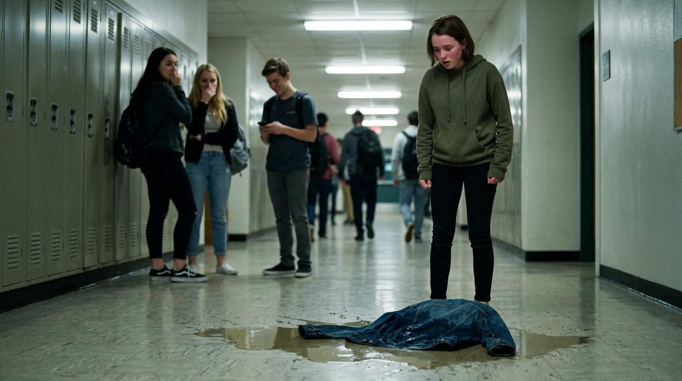 The way my jacket looked, soaking in the puddle by the lockers.