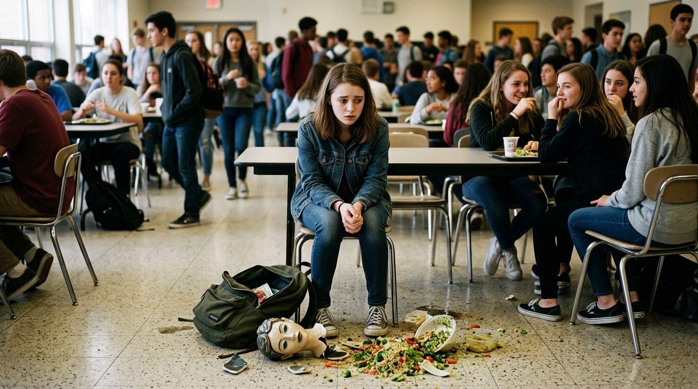 My art project spilled everywhere in the cafeteria.