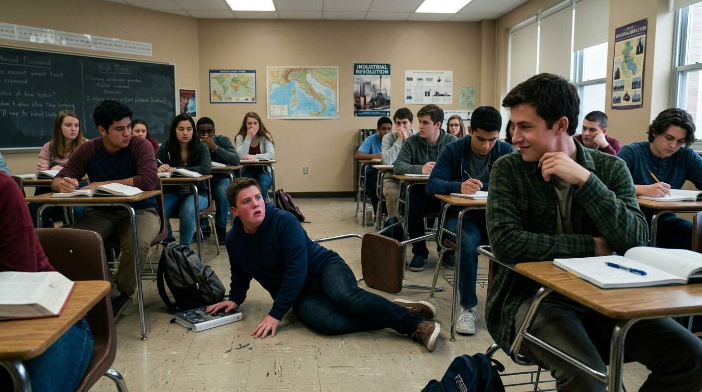 I can still feel the floor hitting my back after that classroom prank.