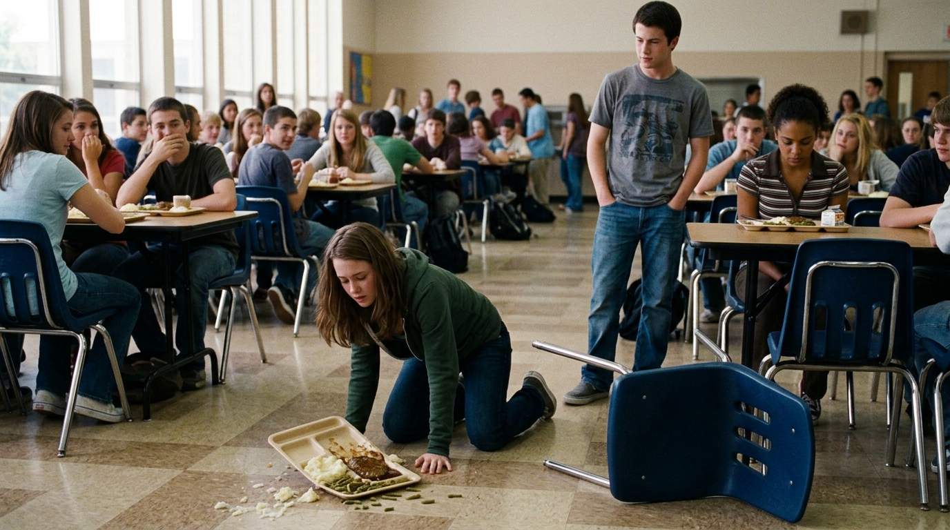 The cafeteria floor still feels like ice after what happened with my chair.