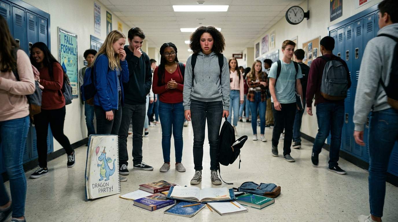 I still feel the flush of my face when my backpack contents spilled in the crowded hallway.