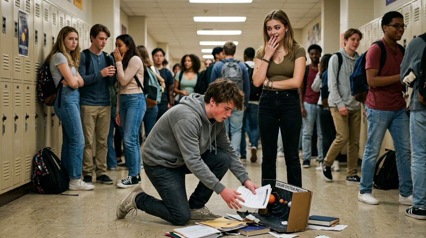 I still can't believe what happened with my history project in the hall.