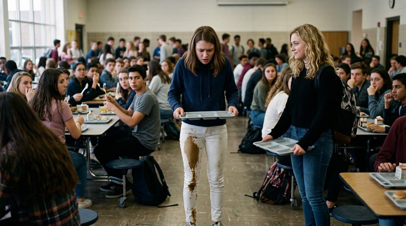 My 'best friend' spilled my coffee all over my new white jeans in the cafeteria.