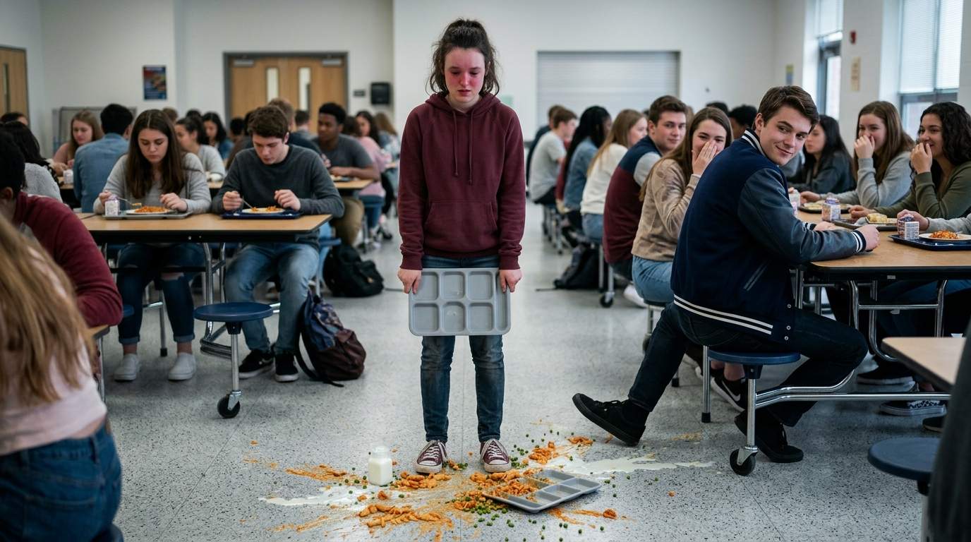 The way my 'friends' laughed when my lunch tray went flying.