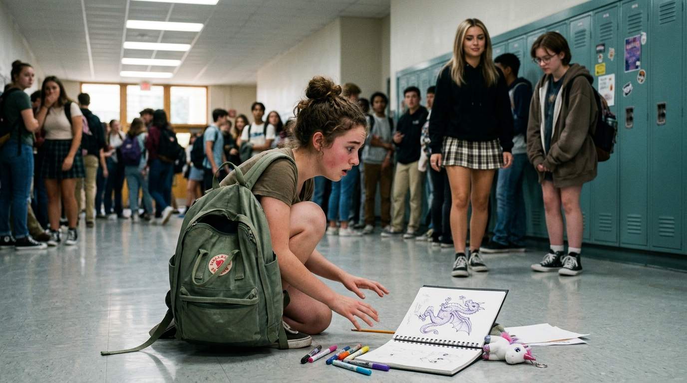 I still see my sketchbook lying open in the hallway.