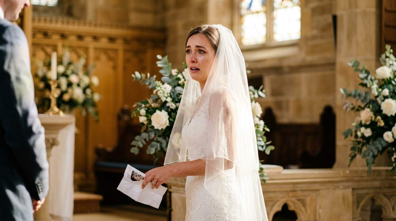 At our wedding altar, a dropped letter revealed my fiancé's shocking secret, ruining everything.