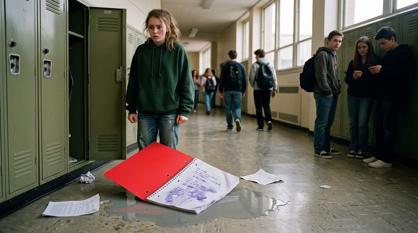 That day my red notebook fell by the lockers still stings.