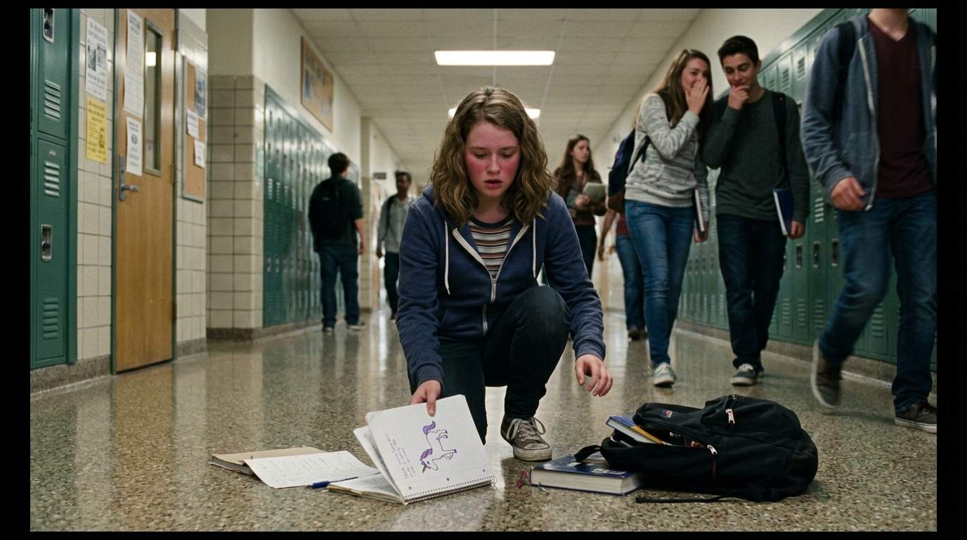 I still cringe about what spilled out of my backpack in the main hall.