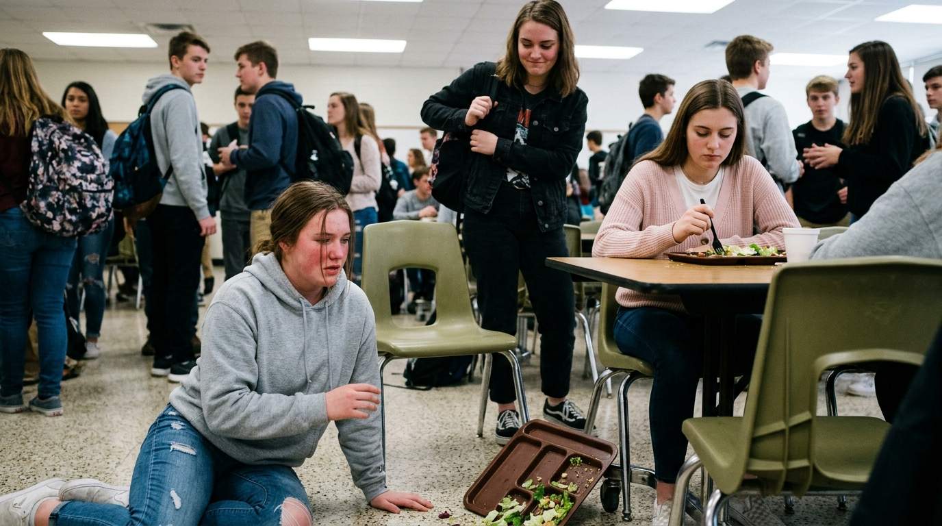 They pulled my chair out in the cafeteria, and the echo of the tray hitting the floor still haunts me.