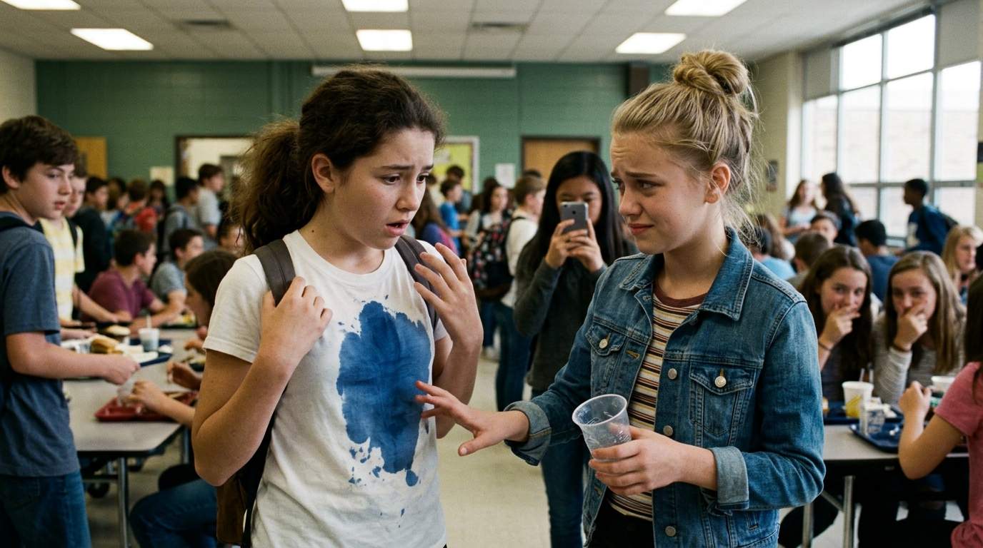The moment that blue slushie hit my new white shirt after gym.