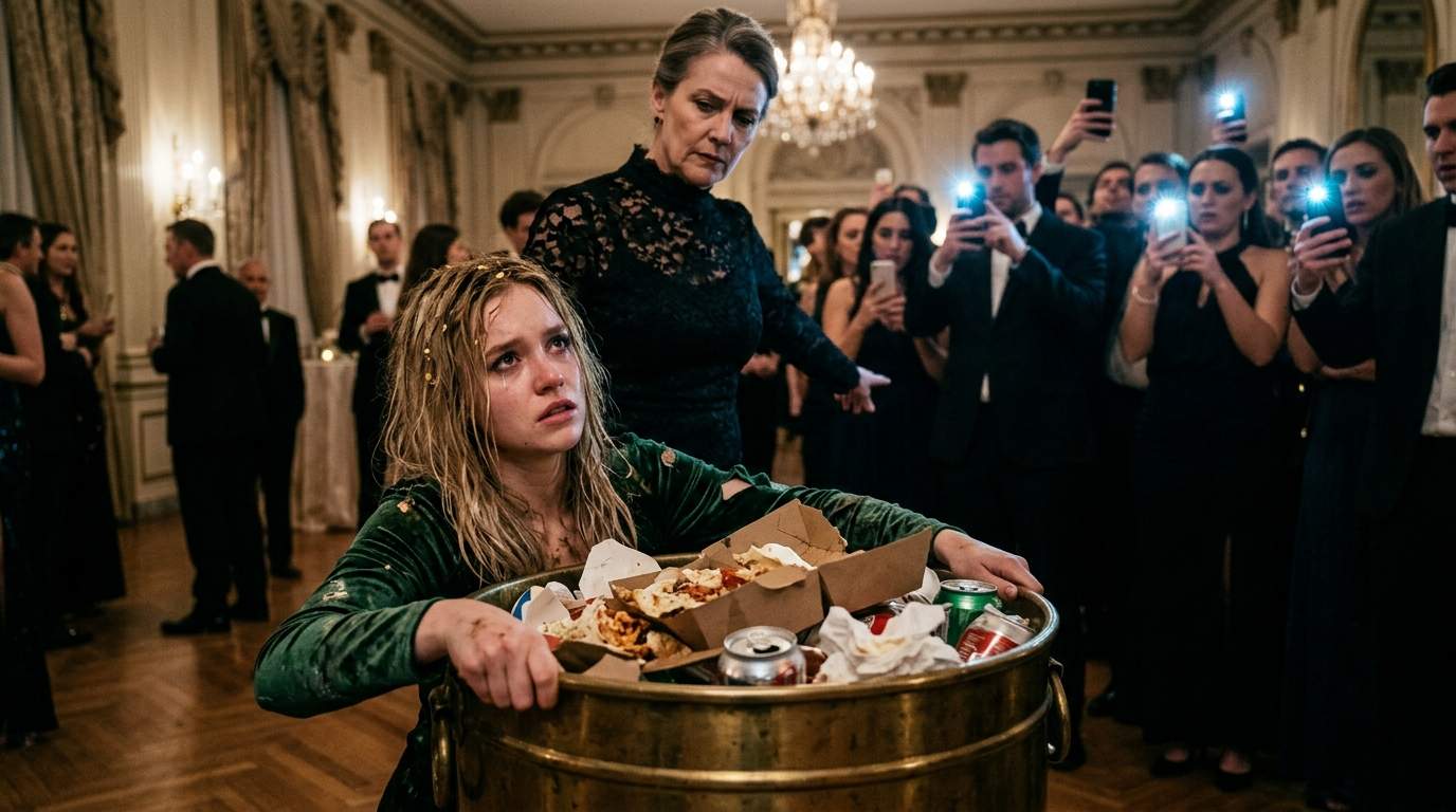 Lavish Ball Scandal: SOCIETY QUEEN Throws Helpless Woman Into FILTHY Trash Bin – The Shocking TRUTH Behind Her Fury!