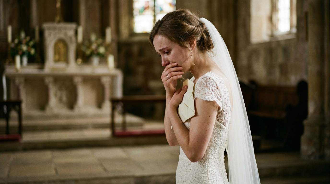 I gasped as the wedding minister collapsed, dropping an envelope that exposed my fiancé's unbelievable secret.