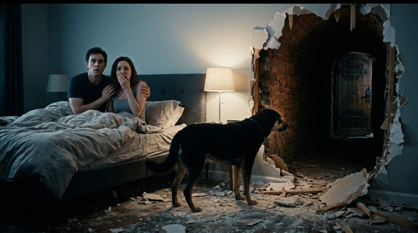 Midnight Horror: Loyal Dog's Obsession with the Bedroom Wall Leads to Chilling Hidden Wall Discovery and Terrifying Secret Passage
