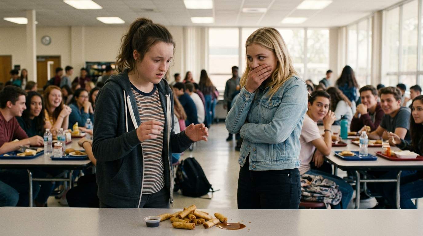 My mom’s homemade lumpia spilled all over the cafeteria floor.