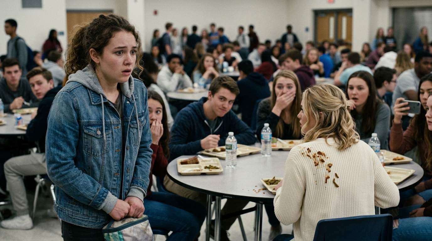My lunch tray exploded all over Ashley Miller’s new sweater.