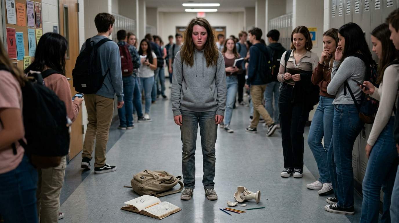 The day my backpack betrayed me in the crowded hallway.