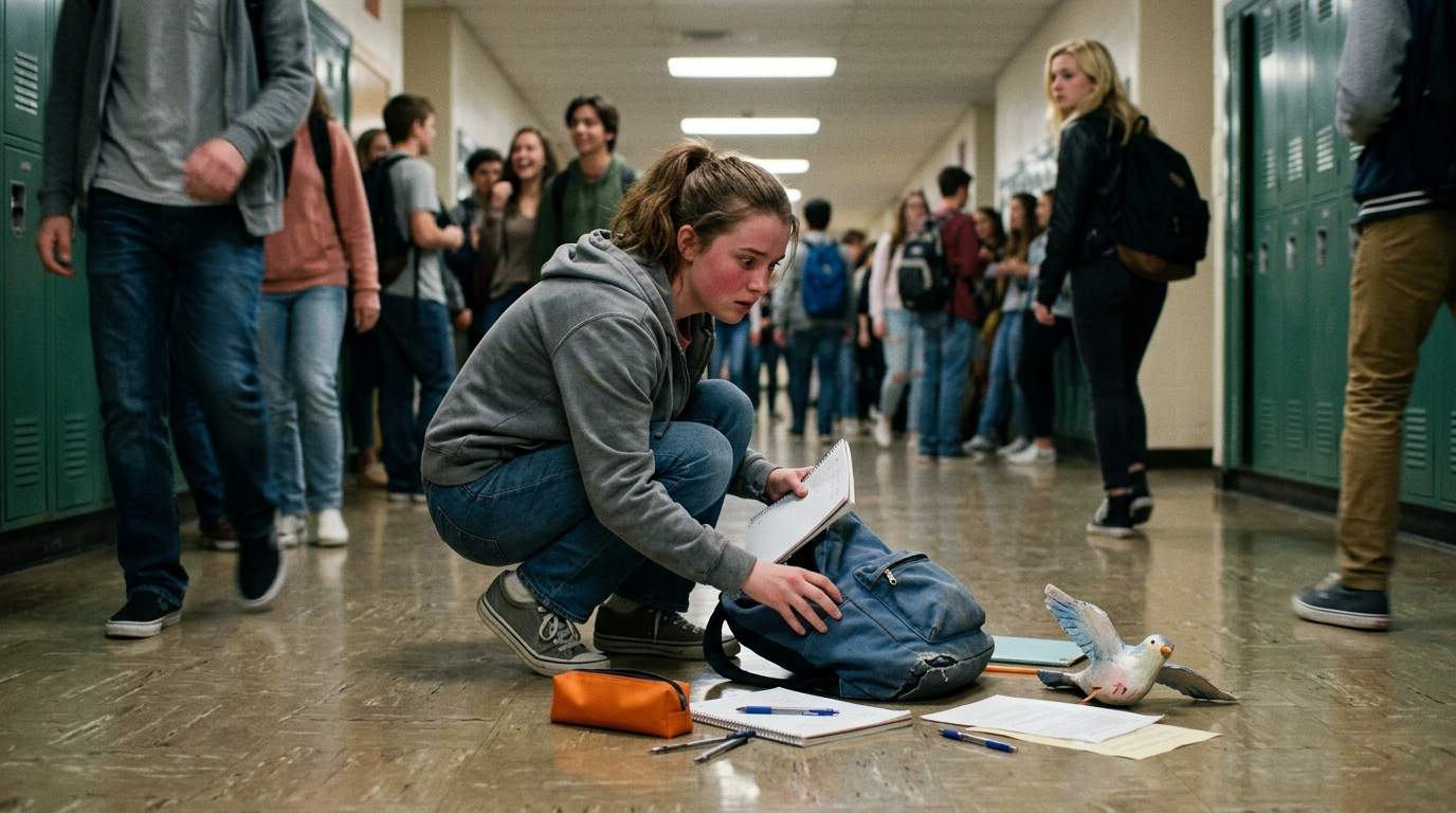 My backpack ripped open right in front of everyone in the hall.