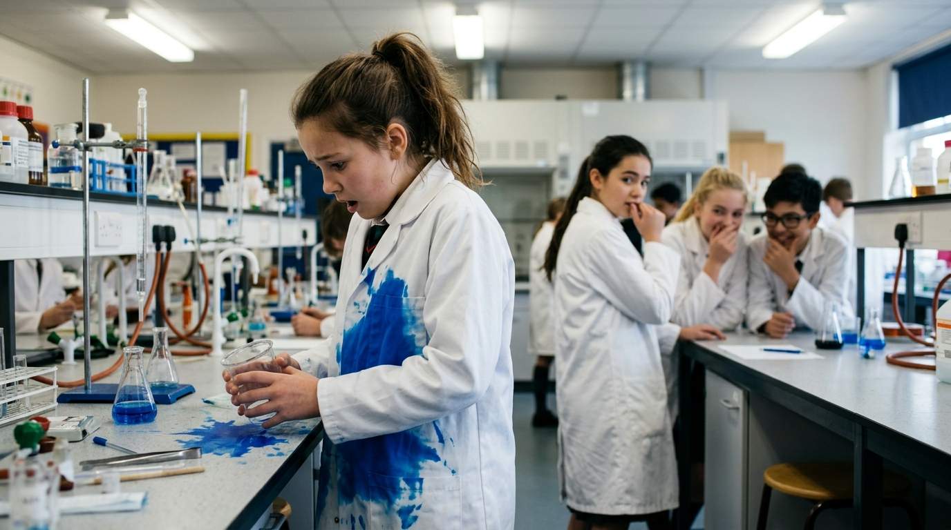 I still remember the blue chemical staining my shirt in chemistry class
