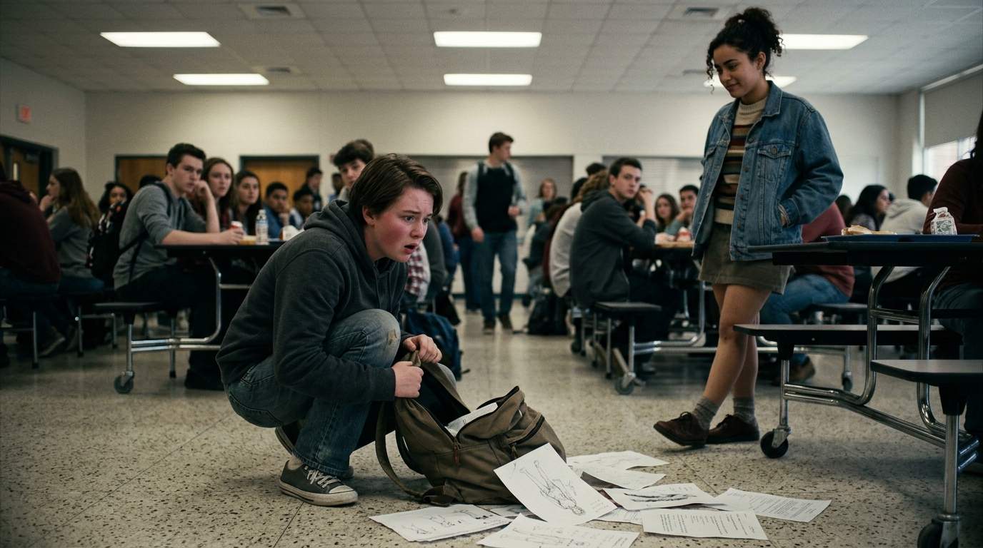 My secret notes spilled across the cafeteria floor
