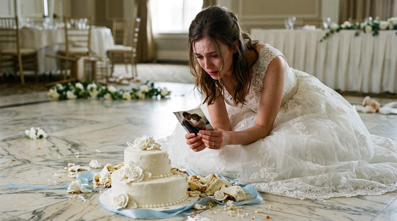 The wedding cake crashed to the floor, revealing a hidden photo that ruined my life.