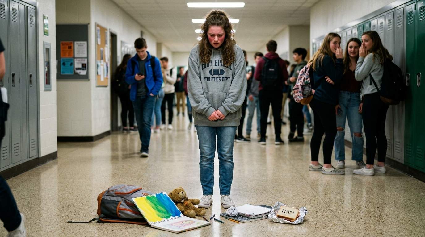 My entire backpack just spilled out in the main hallway.