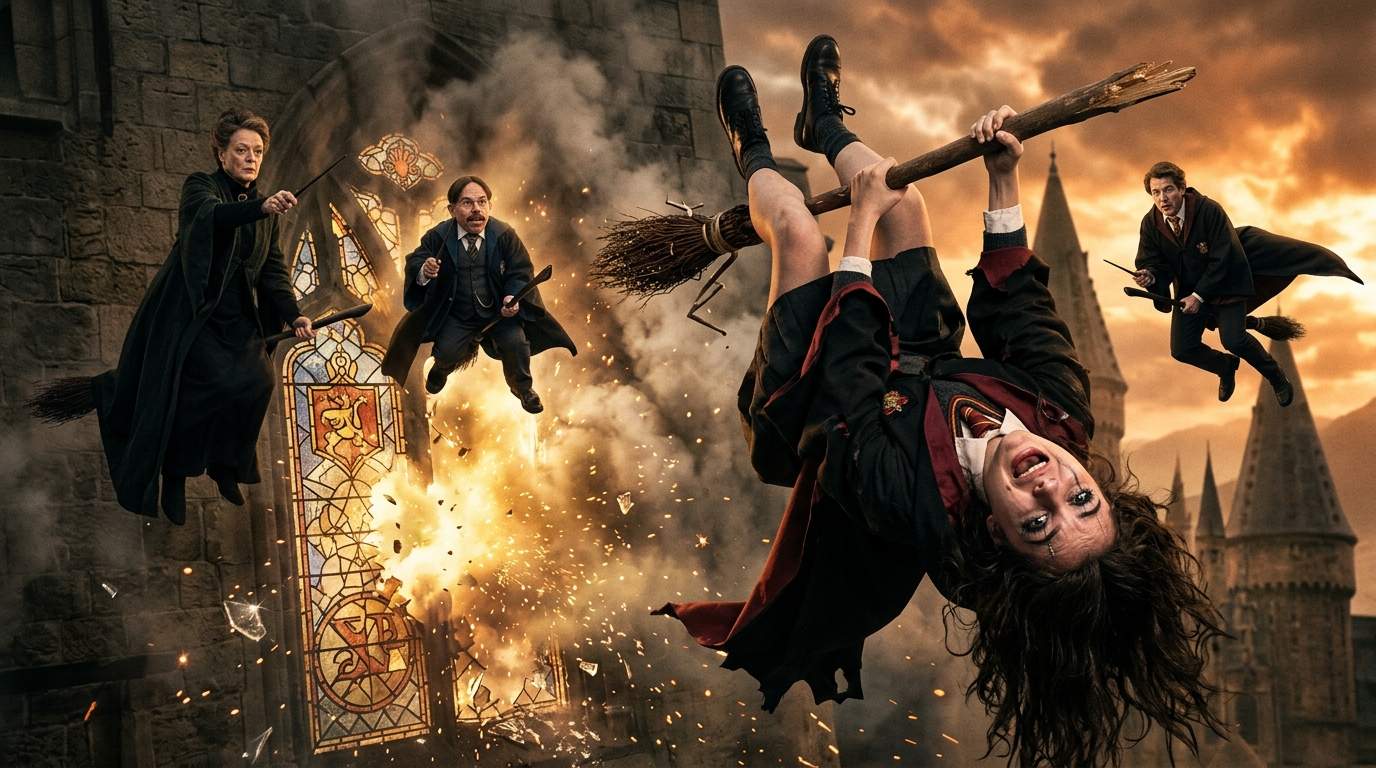 Hogwarts-Style Horror: First-Year Magic Student Unleashes Forbidden Powers During Flying Lesson, Shattering Castle!
