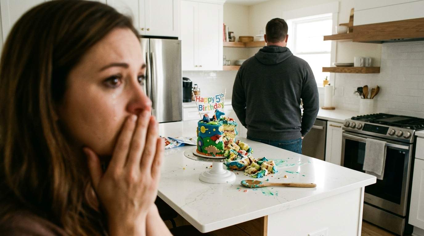 I walked into the kitchen and found my husband DESTROYING our daughter's birthday cake!