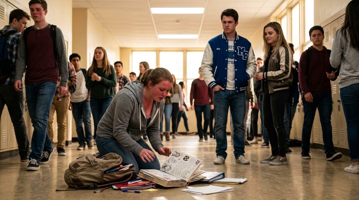 My old backpack ripped, and my journal spilled open for everyone.