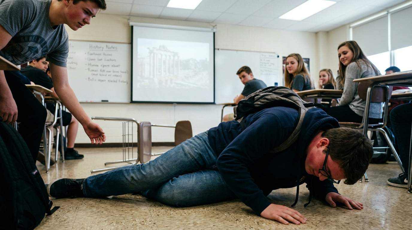 My 'friend' pulled my chair out during the history presentation.