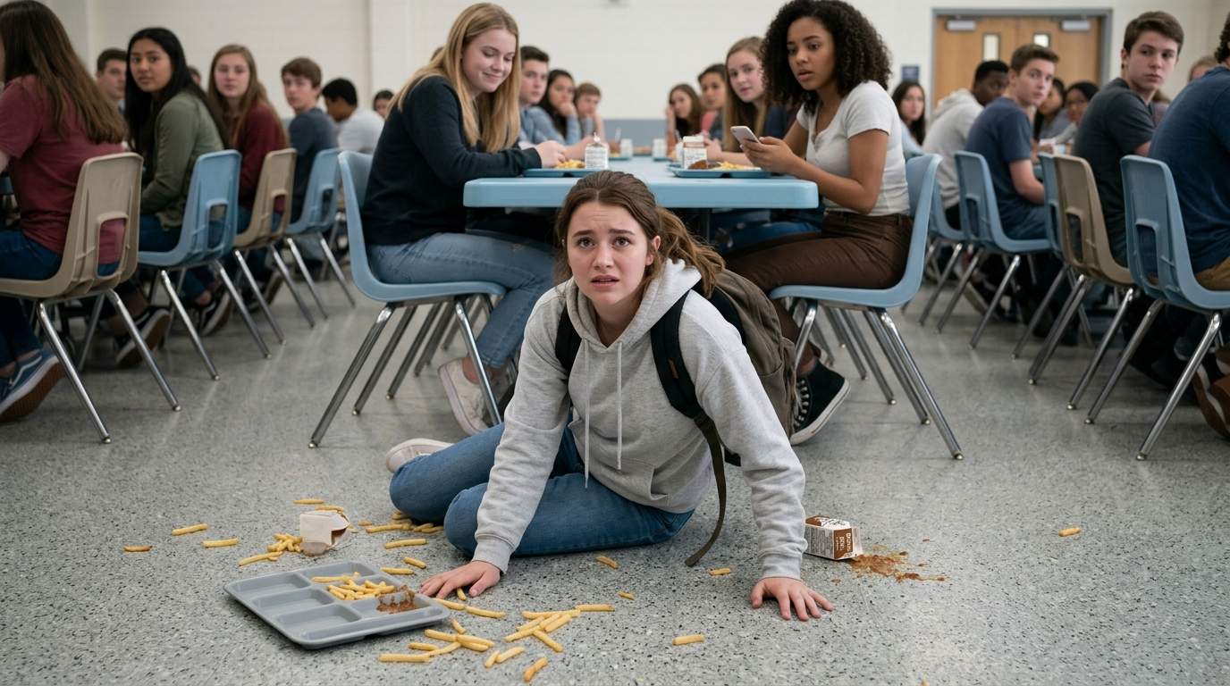 I still replay that moment my chair hit the cafeteria floor.