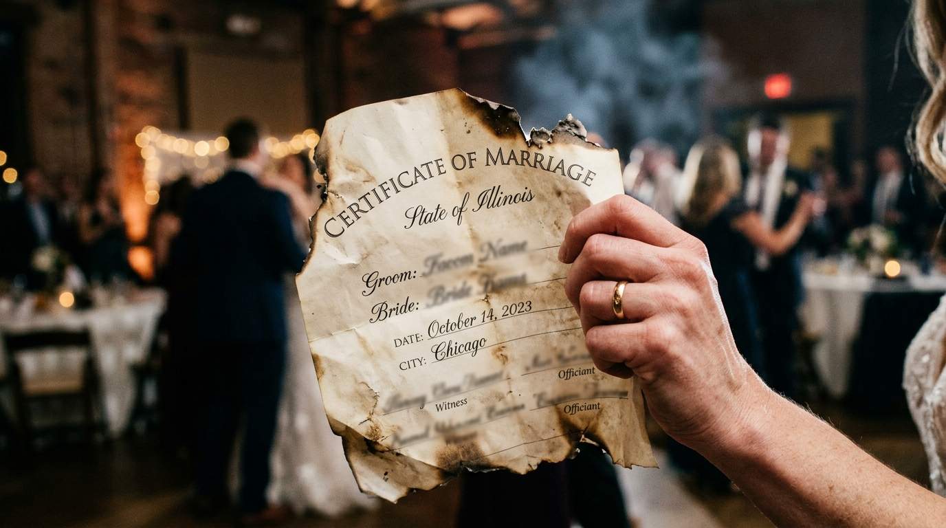 Her wedding dress ignited, exposing her secret marriage certificate to another man.
