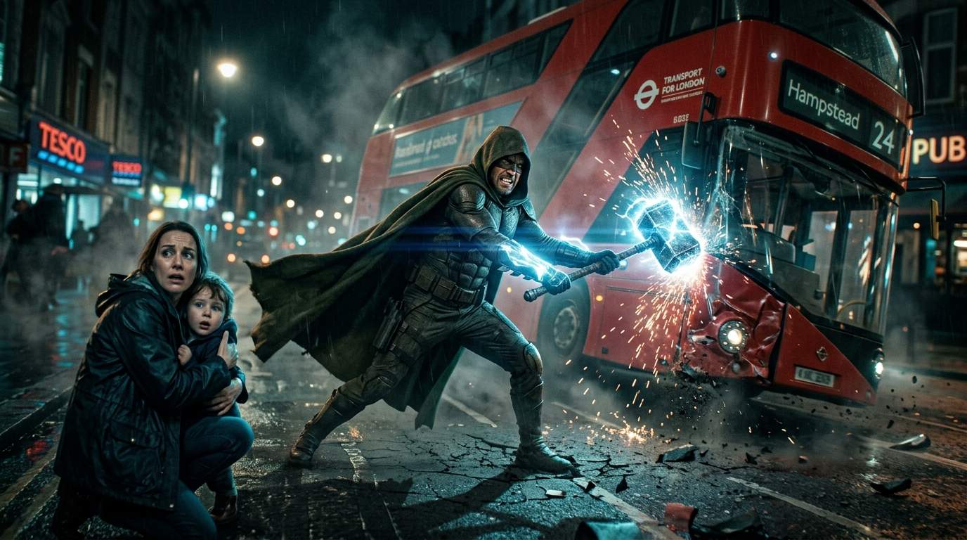 Downtown Chaos: Mystery Hero's Brutal Intervention Halts Runaway Bus – The City Has A New Urban Legend.