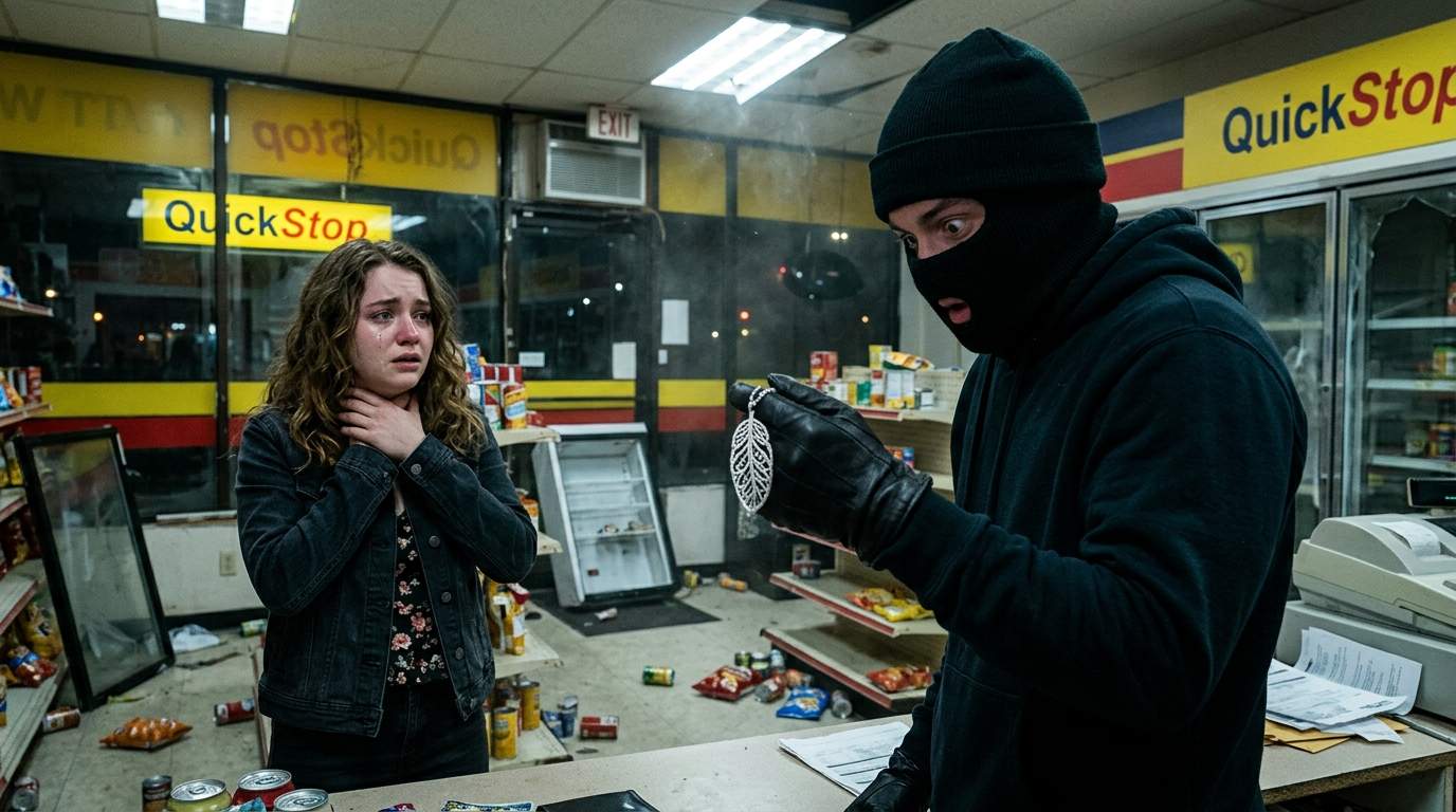 Late-Night Robbery Takes Dark Turn When Masked Man Sees Pendant, Unraveling a Five-Year Betrayal.